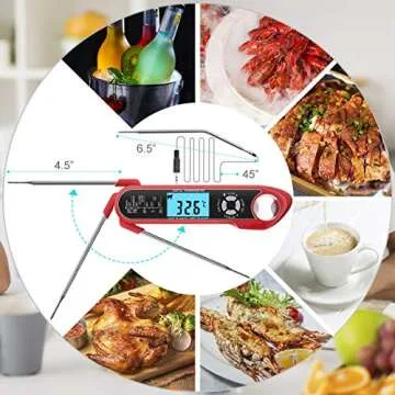 Digital Meat Thermometer, 2-in-1 Waterproof Instant Read Food Thermometer, with Foldable Probe & Oven Safe Wired Probe, Backlight Alarm Function, for Oven, Smoker, Grill, BBQ, Baking, and Turkey