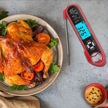 Digital Meat Thermometer, 2-in-1 Waterproof Instant Read Food Thermometer, with Foldable Probe & Oven Safe Wired Probe, Backlight Alarm Function, for Oven, Smoker, Grill, BBQ, Baking, and Turkey