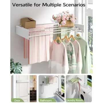 Vikaqi Wall Mounted Clothes Drying Rack 32", Foldable Wall Mount Laundry Drying Rack Folding Indoor, Drying Rack Clothing Collapsible, Towel Drying Rack with Wall Template