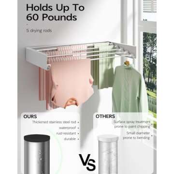 Vikaqi Wall Mounted Clothes Drying Rack 32", Foldable Wall Mount Laundry Drying Rack Folding Indoor, Drying Rack Clothing Collapsible, Towel Drying Rack with Wall Template