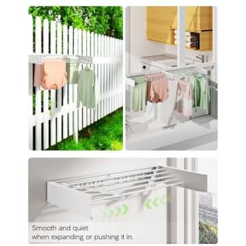 Vikaqi Wall Mounted Clothes Drying Rack 32", Foldable Wall Mount Laundry Drying Rack Folding Indoor, Drying Rack Clothing Collapsible, Towel Drying Rack with Wall Template