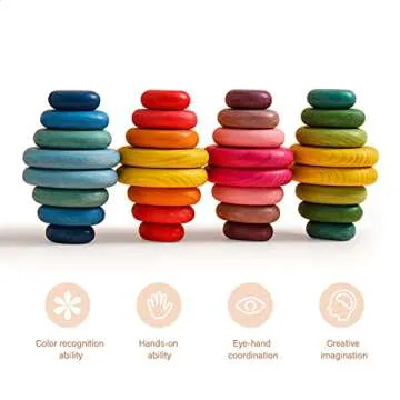 OESSUF 16pcs Extra-Large Wooden Sorting Stacking Rocks - Safe Montessori Toys for 1-3 Year Old, Waldorf Wooden Blocks for Toddlers 1-3, Smooth Stacking Stones for Toddlers, for Kids