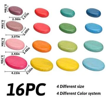 OESSUF 16pcs Extra-Large Wooden Sorting Stacking Rocks - Safe Montessori Toys for 1-3 Year Old, Waldorf Wooden Blocks for Toddlers 1-3, Smooth Stacking Stones for Toddlers, for Kids