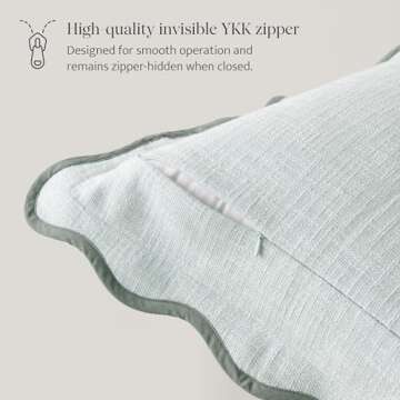 Double Stitch Scalloped Throw Pillow Covers - 100% Cotton Decorative Boho Pillow Covers 20 x 20, Made in India, Square Cushion Case, Modern Home Decor for Couch Sofa Living Room, Misty Blue