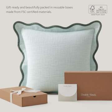 Double Stitch Scalloped Throw Pillow Covers - 100% Cotton Decorative Boho Pillow Covers 20 x 20, Made in India, Square Cushion Case, Modern Home Decor for Couch Sofa Living Room, Misty Blue