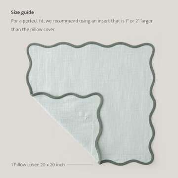 Double Stitch Scalloped Throw Pillow Covers - 100% Cotton Decorative Boho Pillow Covers 20 x 20, Made in India, Square Cushion Case, Modern Home Decor for Couch Sofa Living Room, Misty Blue