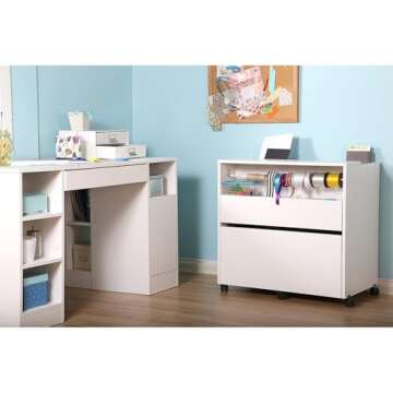 South Shore Crea Craft Table with Open and Closed Storage, Pure White