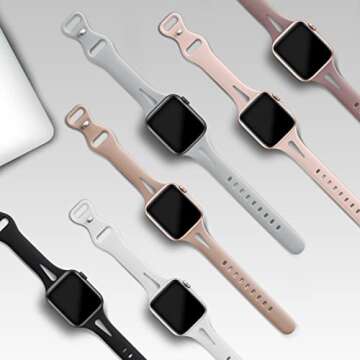 Acrbiutu 6 Pack Bands Compatible with Apple Watch 38mm 40mm 41mm 42mm 44mm 45mm, Slim Thin Narrow Re...