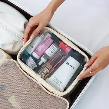 Pocmimut Makeup Bag,Large Clear Cosmetic Bags for Women,Travel Clear Makeup Bag for Makeup Brushes Toiletry Travel Essentials Organizers,Begie