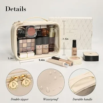 Pocmimut Makeup Bag,Large Clear Cosmetic Bags for Women,Travel Clear Makeup Bag for Makeup Brushes Toiletry Travel Essentials Organizers,Begie