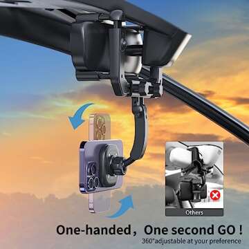 VRIG MG-15 Magnetic Rear View Mirror Phone Holder for car [Big Rear Mirrors Friendly],Magsafe Hands Free 360 Rotating Strong Magnet Cell Phone Mount Fit for iPhone 14/13/12 Series