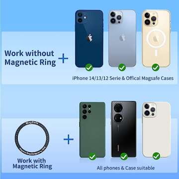 VRIG MG-15 Magnetic Rear View Mirror Phone Holder for car [Big Rear Mirrors Friendly],Magsafe Hands Free 360 Rotating Strong Magnet Cell Phone Mount Fit for iPhone 14/13/12 Series