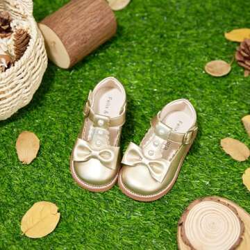 Felix & Flora Toddler Little Girls Shoes Gold Size 7 - Flower Girls Mary Jane Flats Dress Shoes Party Wedding