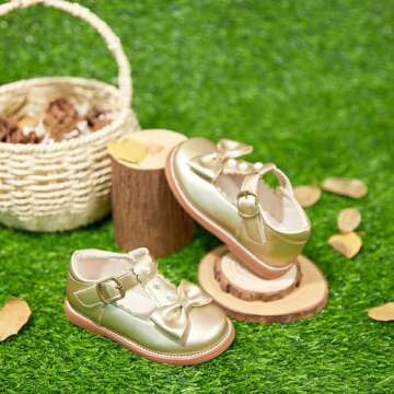 Felix & Flora Toddler Little Girls Shoes Gold Size 7 - Flower Girls Mary Jane Flats Dress Shoes Party Wedding