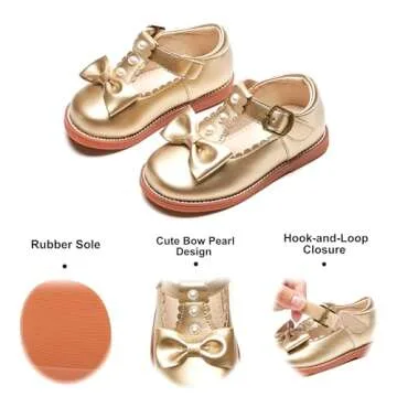 Felix & Flora Toddler Little Girls Shoes Gold Size 7 - Flower Girls Mary Jane Flats Dress Shoes Party Wedding