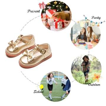Felix & Flora Toddler Little Girls Shoes Gold Size 7 - Flower Girls Mary Jane Flats Dress Shoes Party Wedding