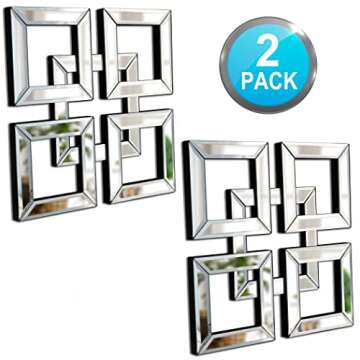 QMDECOR 2 Pack Silver Mirrored Square Wall-Mounted Mirrors for Stylish Home Decor