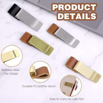 Giantree Pen Loop Holder, 4Pcs Metal Pen Holder Notebook Leather Retro Notebook Pen Holder Pen Loop ...