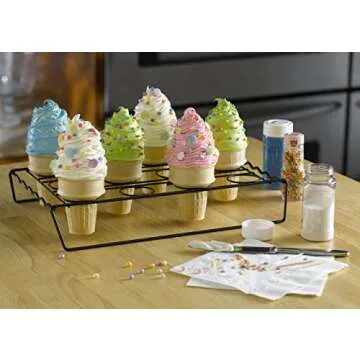 Nifty Ice Cream Cone Cupcake Baking Rack – Holds up to 12 Medium & Large Cupcake Cones, Non-Stick, Dishwasher Safe, Use for Baking, Cooling & Serving Treats