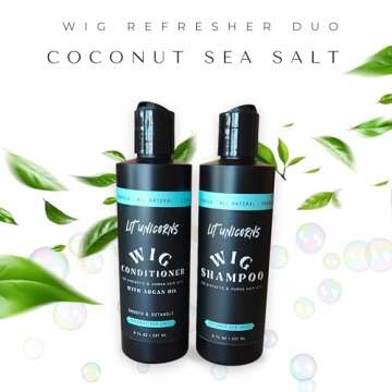 LIT UNICORNS All Natural Wig Shampoo & Conditioner Set for Human Hair and Synthetic Wigs. Clean | De...