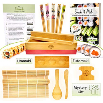 GROW YOUR PANTRY Sushi Making Kit With 2 Bamboo Sushi Rolling Mat, Rice Shaping Tool, Maki Maker, Ma...