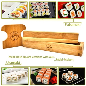 GROW YOUR PANTRY Sushi Making Kit With 2 Bamboo Sushi Rolling Mat, Rice Shaping Tool, Maki Maker, Maki Shaper, Condiment Tray, Chopsticks, and Rice Paddle - Sushi Making Kit for Beginners