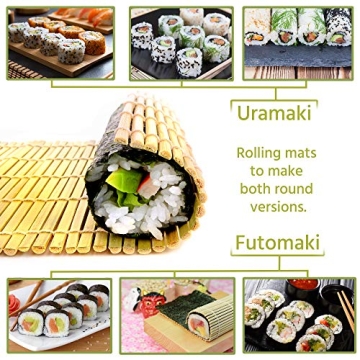 GROW YOUR PANTRY Sushi Making Kit With 2 Bamboo Sushi Rolling Mat, Rice Shaping Tool, Maki Maker, Maki Shaper, Condiment Tray, Chopsticks, and Rice Paddle - Sushi Making Kit for Beginners