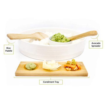 GROW YOUR PANTRY Sushi Making Kit With 2 Bamboo Sushi Rolling Mat, Rice Shaping Tool, Maki Maker, Maki Shaper, Condiment Tray, Chopsticks, and Rice Paddle - Sushi Making Kit for Beginners