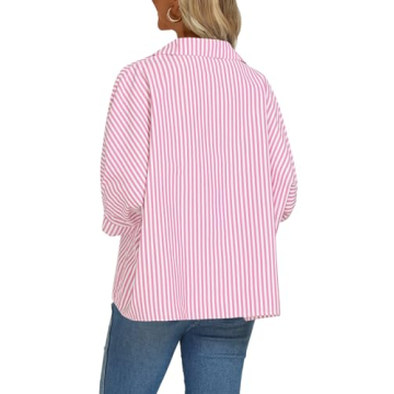 Vrtige Women's Stripe Button Down V Neck Casual Blouse