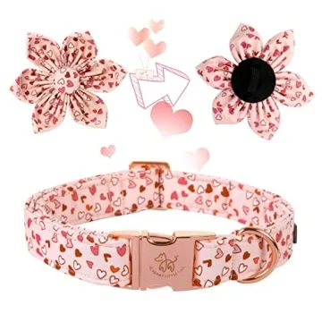Elegant Little Tail Valentine's Heart Dog Collar, Cute Detachable with Flower, Gift Pet Collar Adjus...