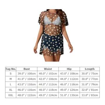 Women Sexy Sheer See Through Dress Daisy Print Swimsuit Beach Cover Up Short Sleeve Mesh Long T-Shirts Top Blouse Dress Rave Outfits Summer Casual Party Clubwear Bikini Coverups Swimwear Black XXL