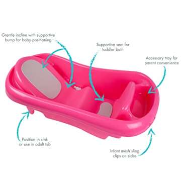The First Years Newborn to Toddler Baby Bath Tub - Convertible 3-in-1 Baby Tub with Removable Sling - Ages 0 to 24 Months - Sure Comfort - Pink