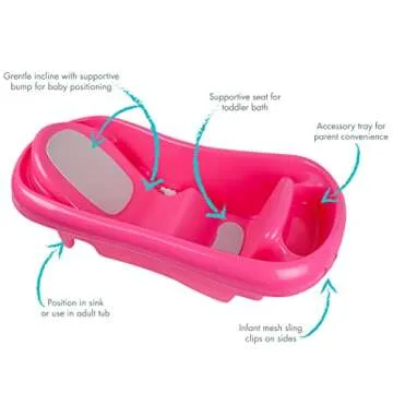 The First Years Newborn to Toddler Baby Bath Tub - Convertible 3-in-1 Baby Tub with Removable Sling - Ages 0 to 24 Months - Sure Comfort - Pink