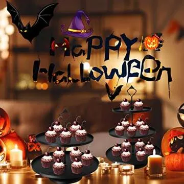 Set of 4 Pcs Iron Cake Stand Cake Holder Dessert Serving Trays for Wedding Birthday Party Baby Shower Halloween Display (Black)