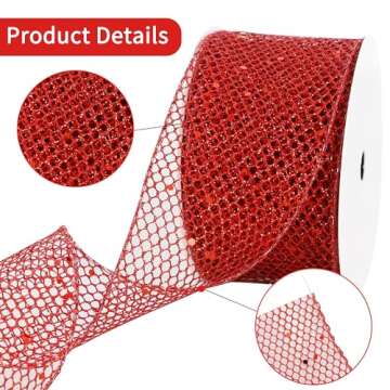 RIBBOOO 10 Yards Red Glitter Wired Ribbon for Crafting