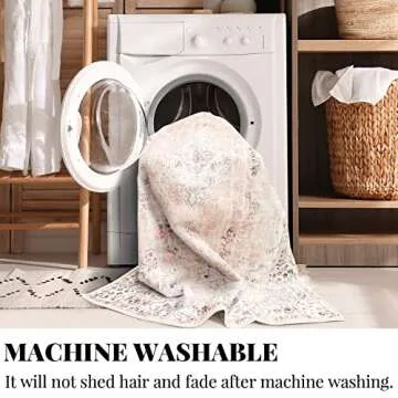 MUJOO Pink Rug 8x10' Soft Washable Boho Floral Area