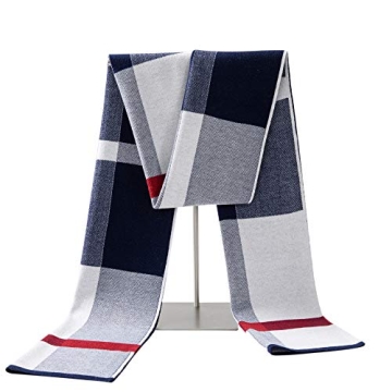 Lallier Men's Merino Wool Scarf, Long Winter Neckwear with Gift Box (Navy Tartan)