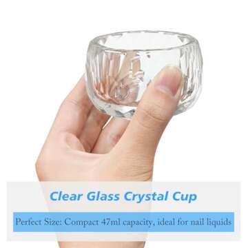 Round Crystal Clear Acrylic Liquid Powder Glass Dappen Dish Glass Cup w Cap Lid Bowl for Acrylic Nail Art Transparent Kit, HJ-NAPB013