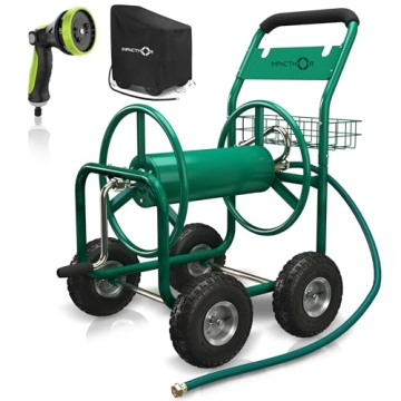 IMPACTHOR Heavy Duty Garden Hose Reel Cart with Nozzle & Cover - 250ft Capacity
