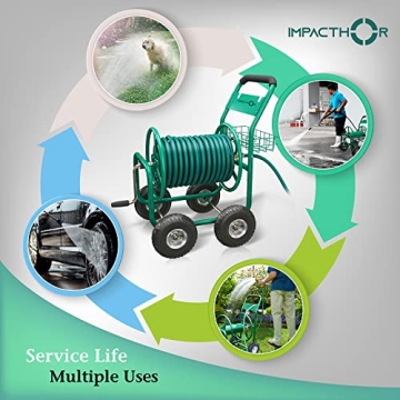 Heavy Duty Garden Hose Reel Cart with Nozzle & Cover 250ft