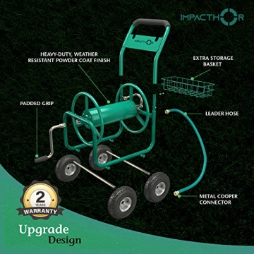 Heavy Duty Garden Hose Reel Cart with Nozzle & Cover 250ft