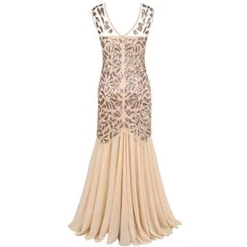 PrettyGuide Women 's 1920s Art Deco Sequin Gatsby Formal Evening Prom Dress L Champagne