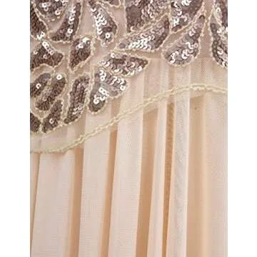 PrettyGuide Women 's 1920s Art Deco Sequin Gatsby Formal Evening Prom Dress L Champagne