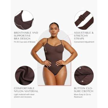 SHAPELLX Bodysuits for Women Tummy Control Shapewear Seamless Sculpting Shaper Butt Lifting Shapewear Ultra Comfy Body Shaper (Brown, M/L)