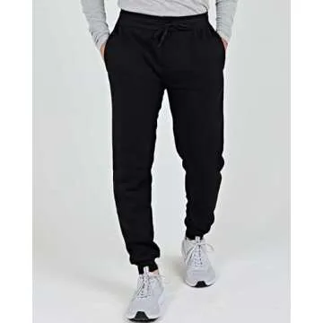 Real Essentials Mens Joggers Sweatpants Fleece Pants Sweat Clothing Pockets Baggy Elastic Cuffed Workout Bottom Athletic Soft Warm Winter Jogging Gym Active Track Work Tapered, Set 2, L, Pack of 3