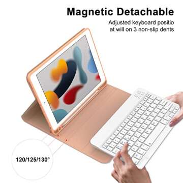 D DINGRICH iPad Case 10.2 with Keyboard 2021, Slim Smart Case - Built-in Pencil Holder - Protective Folio Stand Cover - Detachable Bluetooth Keyboard - iPad Keyboard Case 9th/8th/7th Generation, Pink