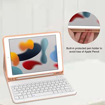 D DINGRICH iPad Case 10.2 with Keyboard 2021, Slim Smart Case - Built-in Pencil Holder - Protective Folio Stand Cover - Detachable Bluetooth Keyboard - iPad Keyboard Case 9th/8th/7th Generation, Pink