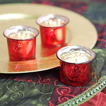 Hosley Set of 6 Metallic Antique Red Glass Tealight Candle Holders – Vintage Votive Holders for We...