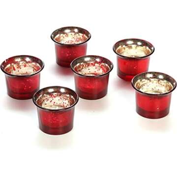 Hosley Set of 6 Metallic Antique Red Glass Tealight Candle Holders – Vintage Votive Holders for Weddings, Home Décor, Parties, Reiki, Spa, and Garden Lighting Elegant Centerpiece & Gift