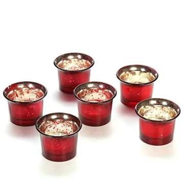 Hosley Set of 6 Metallic Antique Red Glass Tealight Candle Holders – Vintage Votive Holders for Weddings, Home Décor, Parties, Reiki, Spa, and Garden Lighting Elegant Centerpiece & Gift